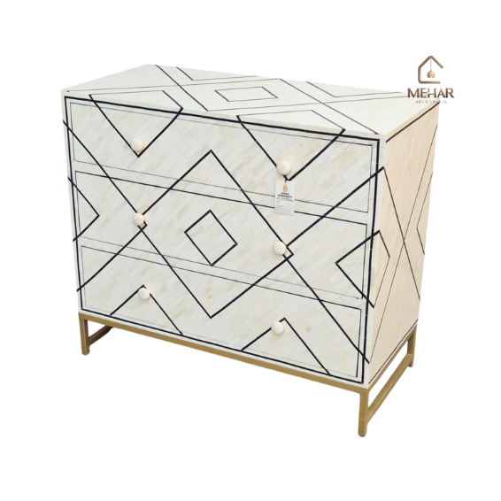 WDN BONE INLAY CHEST OF DRAWER 3 DRAWER- BLACK & WHITE CABINET