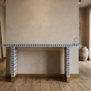 WDN BONE INLAY GEOMETRIC PATTERN CONSOLE TABLE – NAVY BLUE TABLE