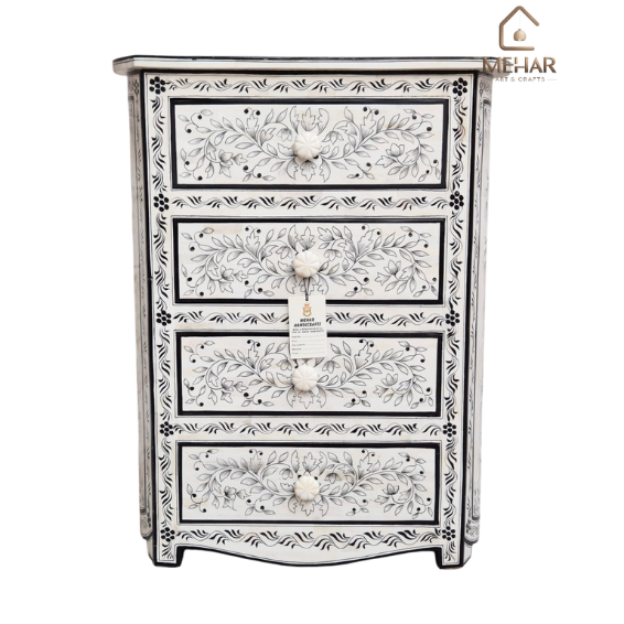 WDN BONE INLAY HAND PAINTED CABINET 4 DRAWER