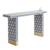 WDN BONE INLAY GEOMETRIC PATTERN CONSOLE TABLE – NAVY BLUE TABLE