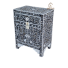 WDN MOTHER OF PEARL INLAY BEDSIDE TABLE - BLACK FLORAL NIGHTSTAND