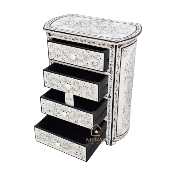 WDN BONE INLAY HAND PAINTED CABINET 4 DRAWER
