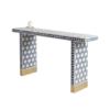 WDN BONE INLAY GEOMETRIC PATTERN CONSOLE TABLE – NAVY BLUE TABLE