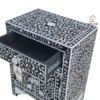 WDN MOTHER OF PEARL INLAY BEDSIDE TABLE - BLACK FLORAL NIGHTSTAND