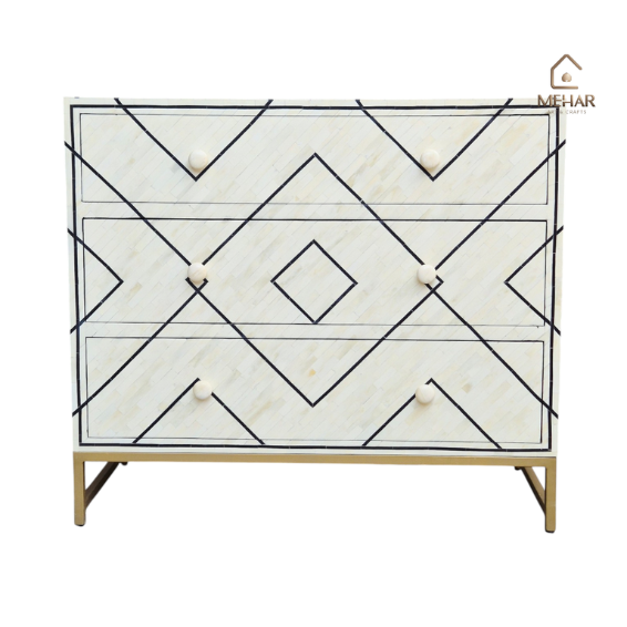 WDN BONE INLAY CHEST OF DRAWER 3 DRAWER- BLACK & WHITE CABINET