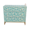 3 WDN TURQUOISE BONE INLAY CHEST OF DRAWERS- FLORAL STORAGE CABINET