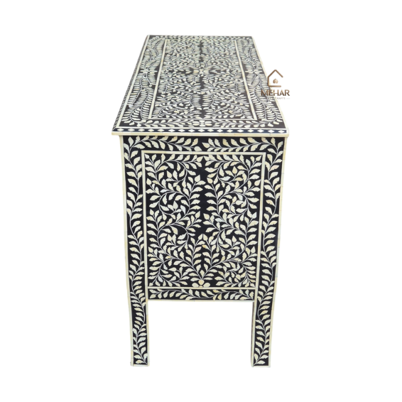 4 WDN BONE INLAY SIDEBOARD / CHEST OF 5 DRAWERS IN WHITE & BLACK FINISH