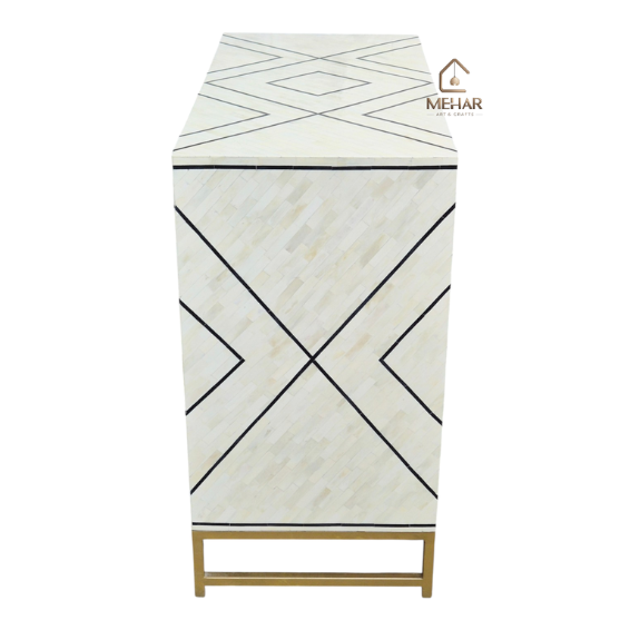 WDN BONE INLAY CHEST OF DRAWER 3 DRAWER- BLACK & WHITE CABINET