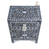 WDN MOTHER OF PEARL INLAY BEDSIDE TABLE - BLACK FLORAL NIGHTSTAND