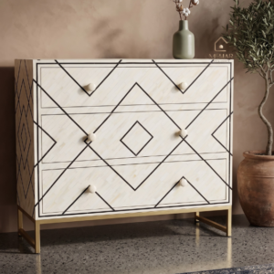 WDN BONE INLAY CHEST OF DRAWER 3 DRAWER- BLACK & WHITE CABINET