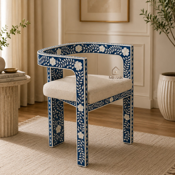 WDN MOTHER OF PEARL INLAY CHAIR IN NAVY BLUE