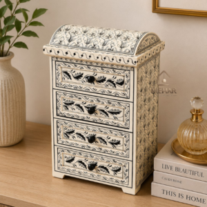 WDN BONE INLAY HAND PAINTED SMALL CHEST OF DRAWER WITH 4 DRAWER