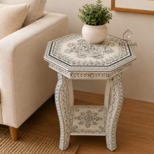 WDN BONE INLAY HAND PAINTED STOOL