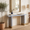 WDN BONE INLAY GEOMETRIC PATTERN CONSOLE TABLE – NAVY BLUE TABLE