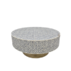WDN BONE INLAY ROUND GREY COFFEE TABLE WITH BRASS BASE | HANDMADE CENTER TABLE