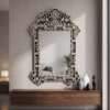 1 HANDCRAFTED WDN BONE INLAY FLORAL MIRROR FRAME | LUXURY BLACK WALL MIRROR