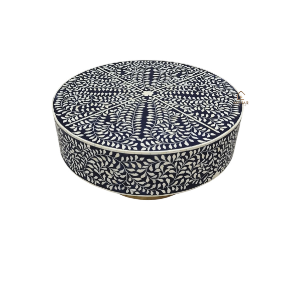 WDN BLACK FLORAL BONE INLAY ROUND COFFEE TABLE | HANDMADE CENTRE TABLE