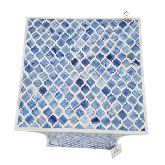 2 (2) WDN BLUE COLOURED BONE INLAY SIDE TABLE