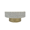 WDN BONE INLAY ROUND GREY COFFEE TABLE WITH BRASS BASE | HANDMADE CENTER TABLE
