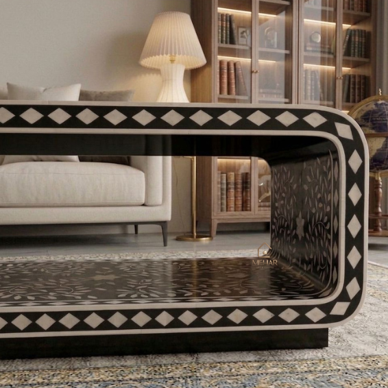 2 WDN BONE INALY FLORAL COFFEE TABLE