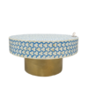2 (3) HANDCRAFTED WDN BLUE BONE INLAY ROUND COFFEE TABLE WITH BRASS BASE | CENTRE TABLE