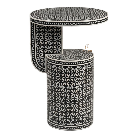 2 WDN MOTHER OF PEARL INLAY SIDE TABLE