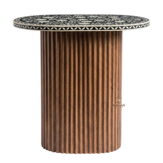 2 WDN BONE INLAY FLORAL SIDE TABLE IN BLACK FINISH