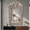 HANDCRAFTED WDN BONE INLAY FLORAL MIRROR FRAME | DECORATIVE BROWN MIRROR