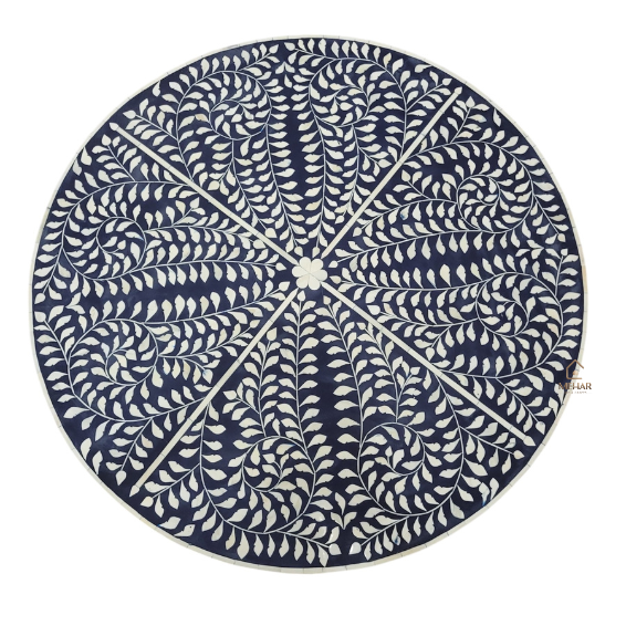 WDN BLACK FLORAL BONE INLAY ROUND COFFEE TABLE | HANDMADE CENTRE TABLE