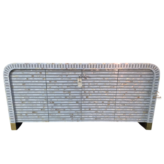 3 (2) WDN MOP INLAY CABINET/SIDEBOARD WITH 4 DOOR ( STRIPPED PATTERN)