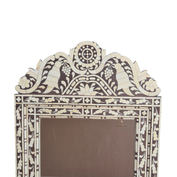HANDCRAFTED WDN BONE INLAY FLORAL MIRROR FRAME | DECORATIVE BROWN MIRROR