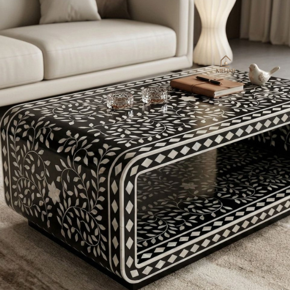 4 WDN BONE INALY FLORAL COFFEE TABLE