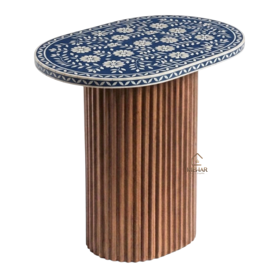 4 WDN BONE INLAY FLORAL SIDE TABLE IN BLACK FINISH