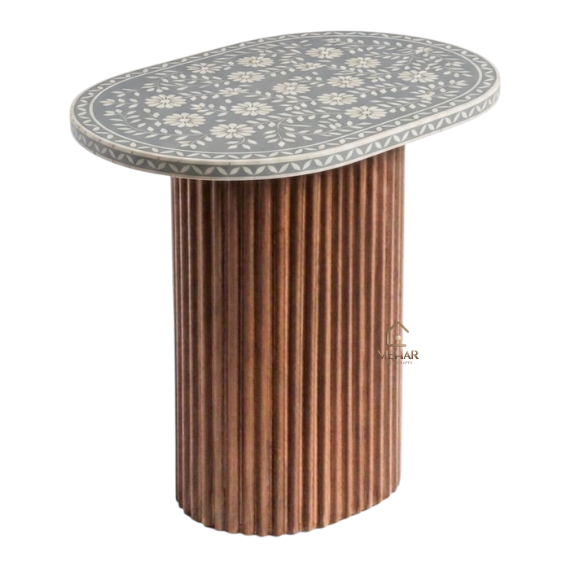5 WDN BONE INLAY FLORAL SIDE TABLE IN BLACK FINISH