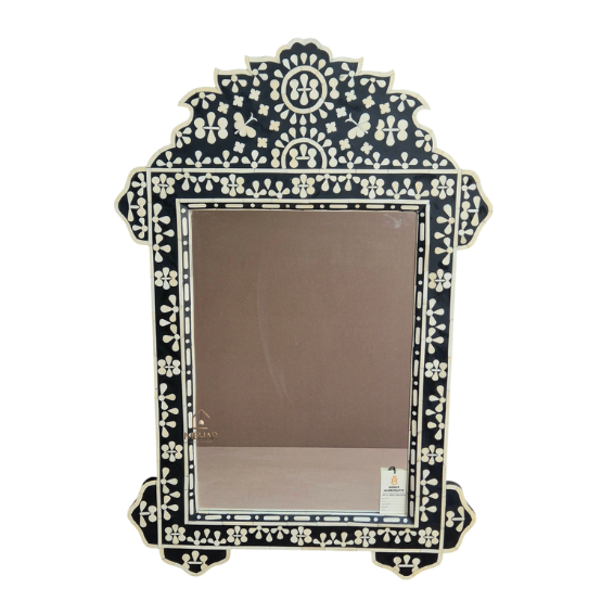 6 HANDCRAFTED WDN BONE INLAY FLORAL MIRROR FRAME | LUXURY BLACK WALL MIRROR