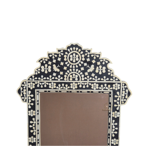 7 HANDCRAFTED WDN BONE INLAY FLORAL MIRROR FRAME | LUXURY BLACK WALL MIRROR