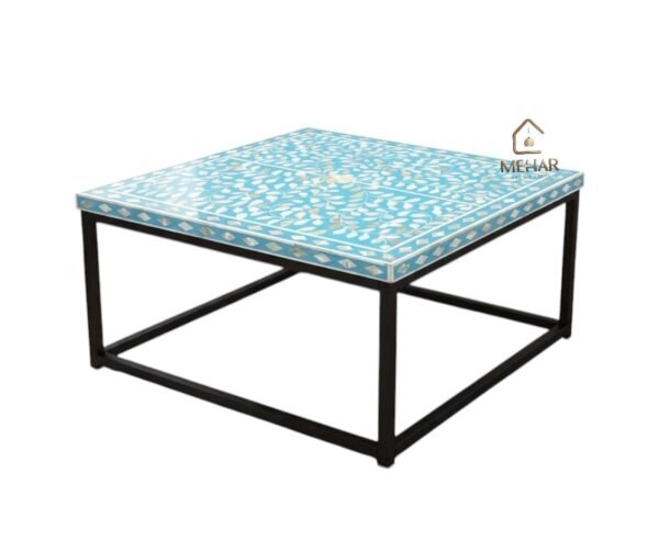 WDN MOTHER OF PEARL INALY FLORAL TABLE IN SKY BLUE WITH BLACK