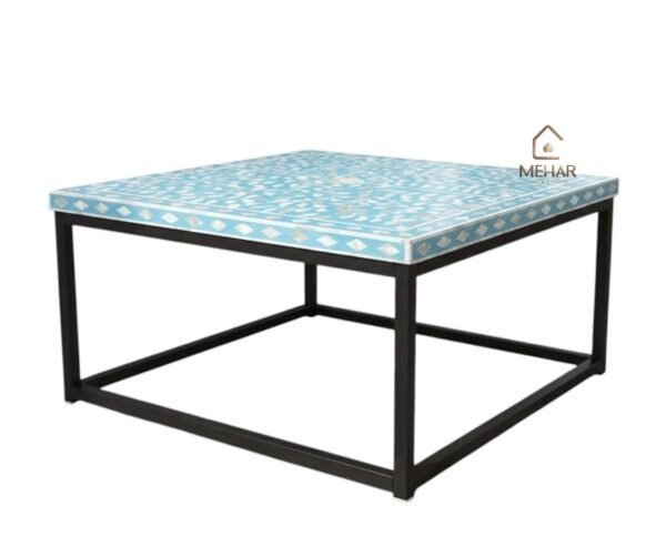 WDN MOTHER OF PEARL INALY FLORAL TABLE IN SKY BLUE WITH BLACK