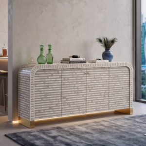 WDN MOP INLAY CABINET/SIDEBOARD WITH 4 DOOR ( STRIPPED PATTERN)