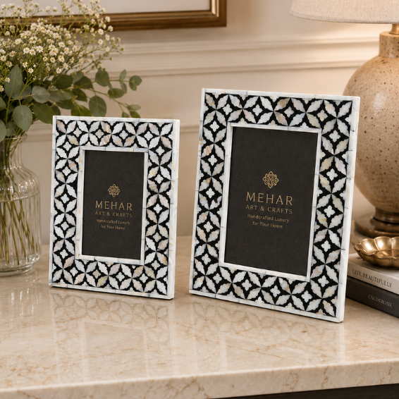 SET OF 2 MOHTER OF PEARL INLAY PHOTO FRAMES | HANDMADE WOODEN PICTURE FRAMES