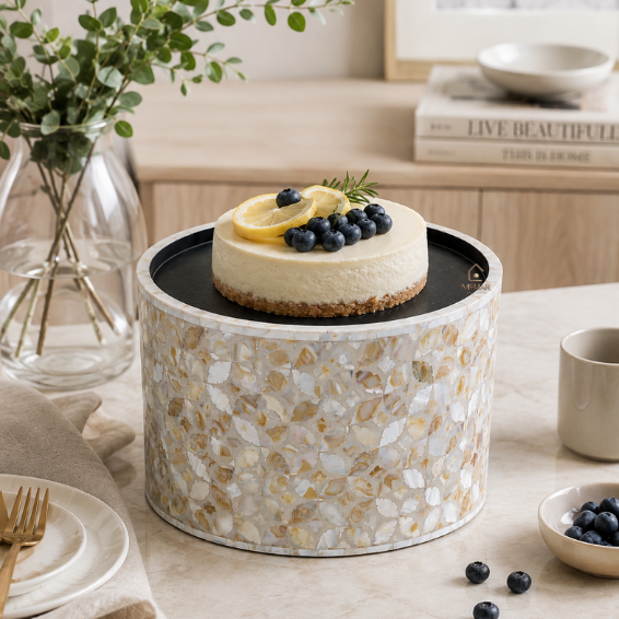 WDN MOTHER OF PEARL INLAY CAKE STAND & DESSERT STAND