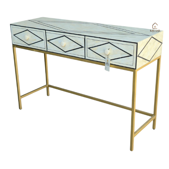 1 WDN BONE INLAY CONCOLE TABLE WITH 3 DRAWERS | HANDMADE ENTRYWAY & HALLWAY CONSOLE