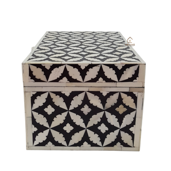 10 WDN BLACK BONE INLAY JEWELRY BOX | HANDMADE GEOMETRIC JEWELRY STORAGE KEEPSAKE BOX