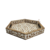 10 WDN TEAK INLAY SERVING TRAY SET OF 2 | HANDMADE FLORAL HEXAGON TRAYS