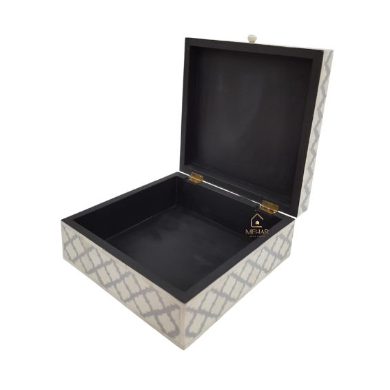 10 WDN BONE INLAY KEEPSAKE BOX | GREY & WHITE HANDMADE STORAGE BOX