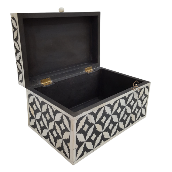 11 WDN BLACK BONE INLAY JEWELRY BOX | HANDMADE GEOMETRIC JEWELRY STORAGE KEEPSAKE BOX