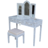 11 WDN MOTHER OF PEARL INLAY FLORAL GREY VANITY SET WITH MIRROR & STOOL | DRESSING TABLE