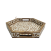 11 WDN TEAK INLAY SERVING TRAY SET OF 2 | HANDMADE FLORAL HEXAGON TRAYS
