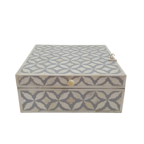 12 WDN BONE INLAY JEWELRY BOX | HANDMADE DECORATIVE STORAGE BOX