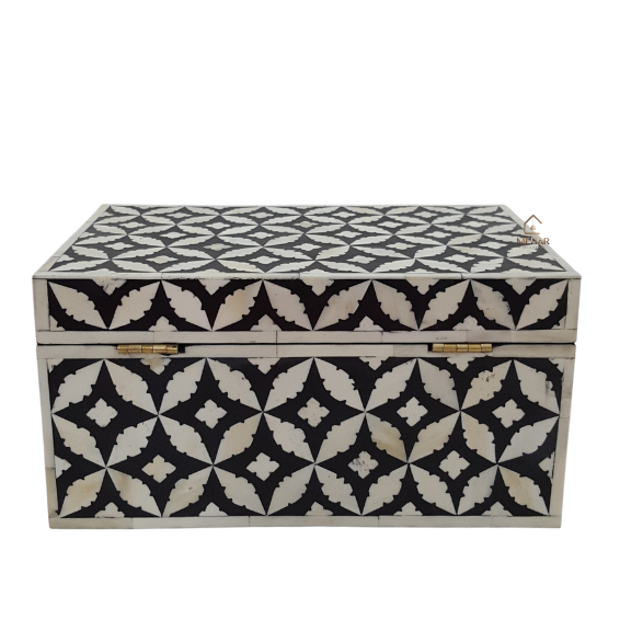 13 WDN BLACK BONE INLAY JEWELRY BOX | HANDMADE GEOMETRIC JEWELRY STORAGE KEEPSAKE BOX